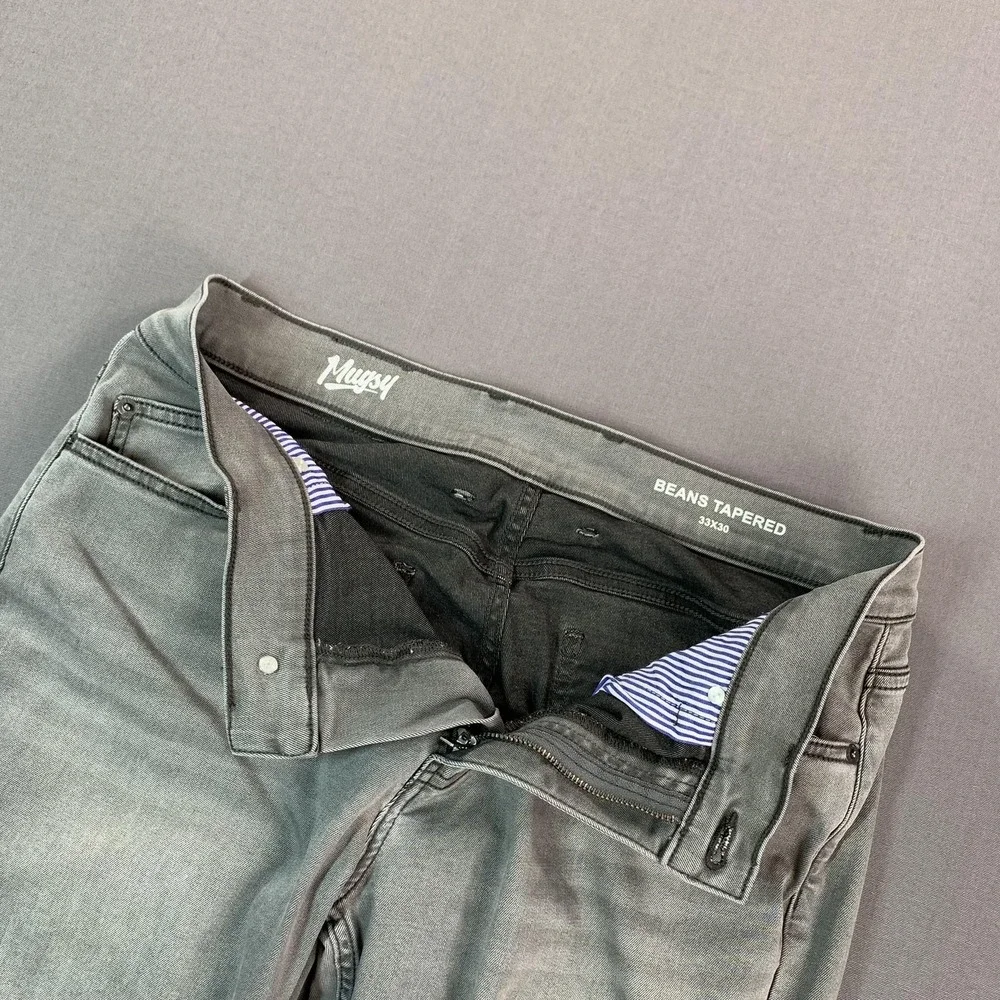 Mugsy Beans Tapered Jeans Men 33x28 Fit Light Gray Slim Taper Stretch Denim - Picture 5 of 16